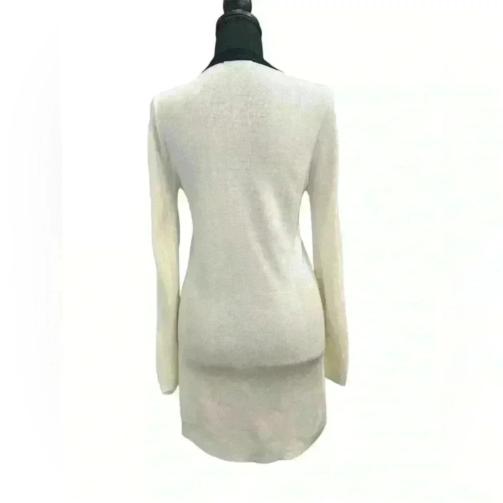 BOMI BY BOMI Cream & Black Long Cardigan Size Small - Picture 2 of 5